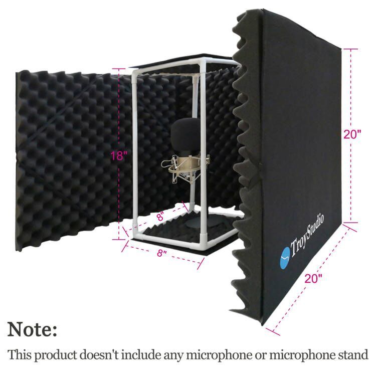 Troystudio Enclosed Vocal Booth, Portable Microphone Isolation Shield Foldable Reflection Filter With Acoustic Foam Panels R